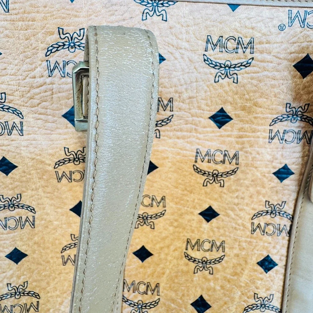 MCM Vintage Visetos Cognac Coated Canvas Shopper Tote Small Luxe Iconic Monogram